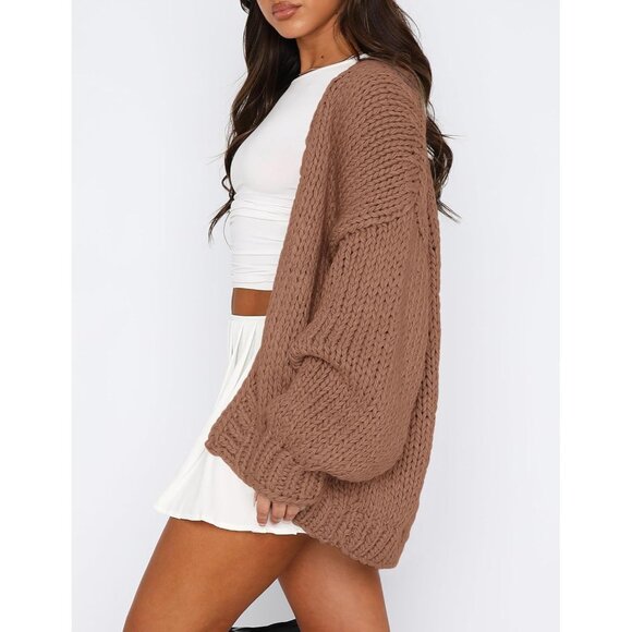 Womens Trendy Cardigan Sweaters Red Camel Long Sleeve Chunky Knit Outfits - Picture 3 of 8